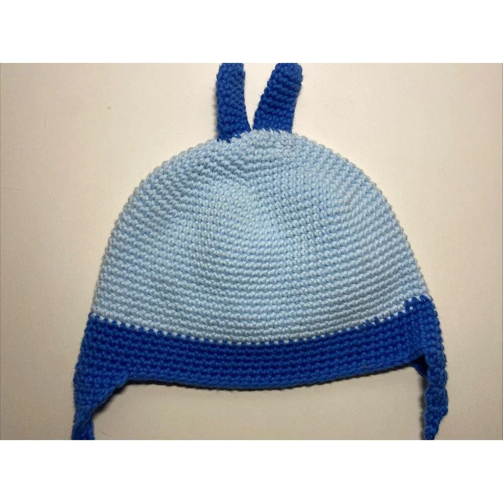Hand & Heart Angry Birds Blue Bird Crochet Beanie Hat 100% Cotton Earflap‎ Cute